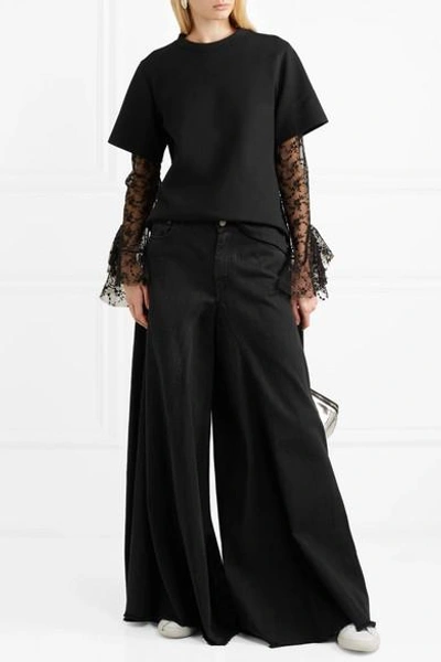 Shop Goen J Layered Cotton-blend Jersey And Lace Top In Black