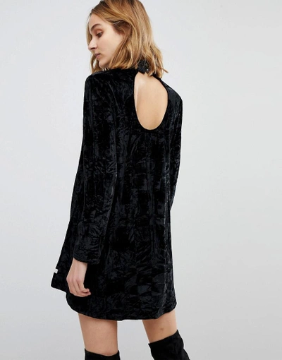 Shop Nytt Elizabeth Long Sleeved Crushed Velvet Dress - Black