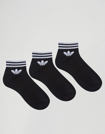Shop Adidas Originals 3 Pack Black Ankle Socks With Trefoil Logo - Black