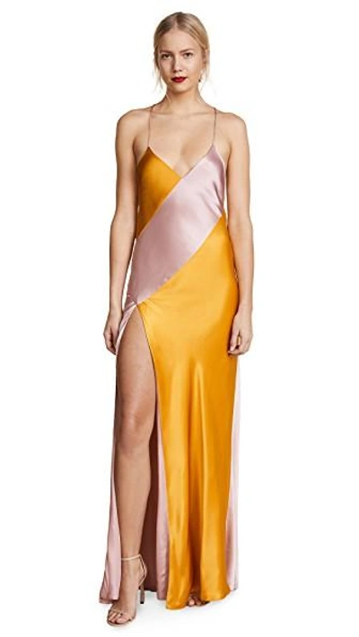 Shop Michelle Mason Bias Gown With Slit In Mango/blush