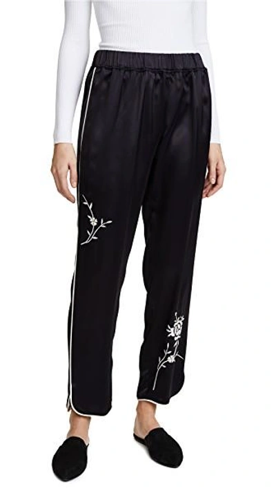 Shop Giada Forte Satin Pants With Embroidery In Notte