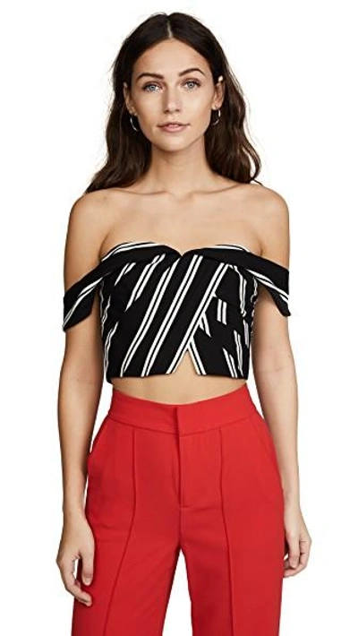 Shop Alice And Olivia Annalyn Off Shoulder Crop Top In Mod Pinstripe