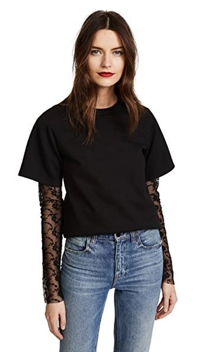 Shop Goen J Lace Sleeve T-shirt In Black