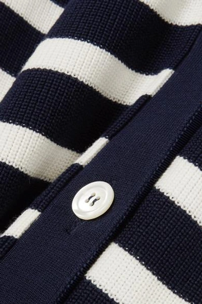 Shop Sacai Striped Cotton And Poplin Cardigan In Navy