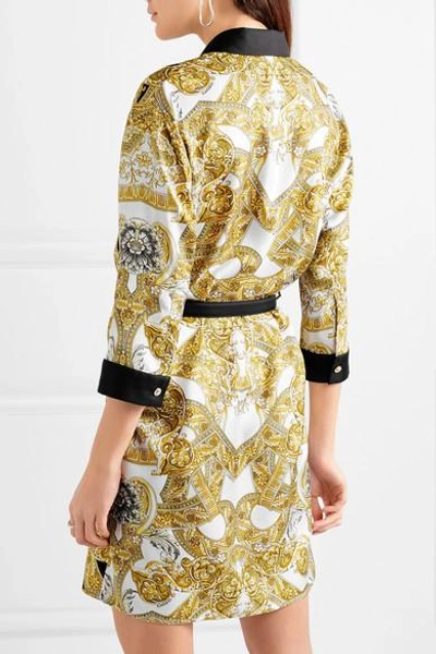 Shop Versace Belted Printed Silk-twill Mini Dress