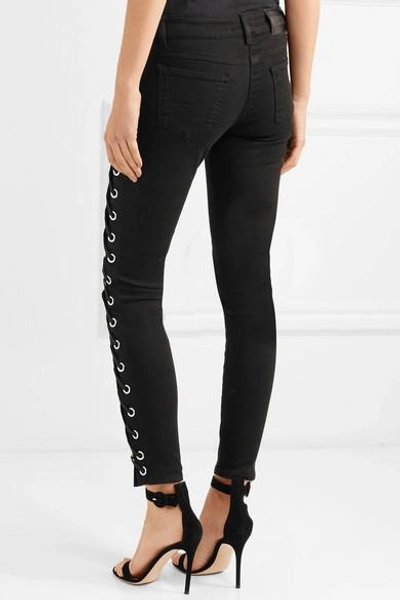 Shop Versus Lace-up Mid-rise Skinny Jeans In Black