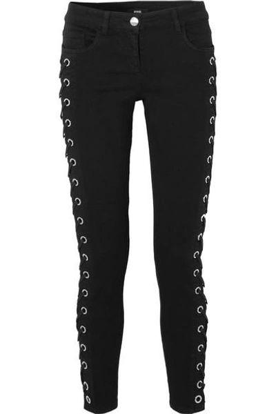 Shop Versus Lace-up Mid-rise Skinny Jeans In Black