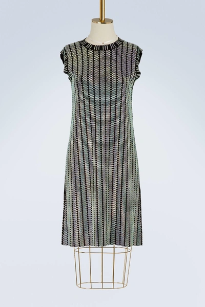 Shop Gucci Crystal Embroidered Ribbed Knit Dress In Black/multi