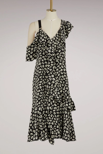 Shop Proenza Schouler Silk Asymetrical Dress In 21347 Black/off White Jasmine