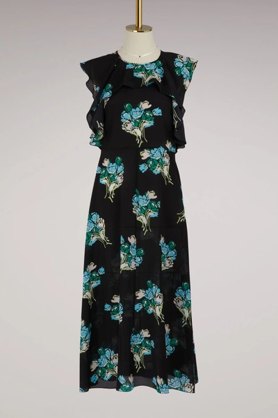 Shop Red Valentino Long Floral Print Dress In Nero