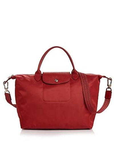 Shop Longchamp Le Pliage Neo Medium Nylon Tote In Red/silver