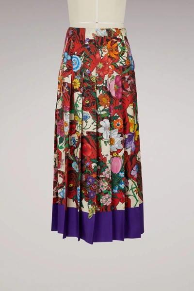 Shop Gucci Flora Tiger Silk Skirt In Ivory/print