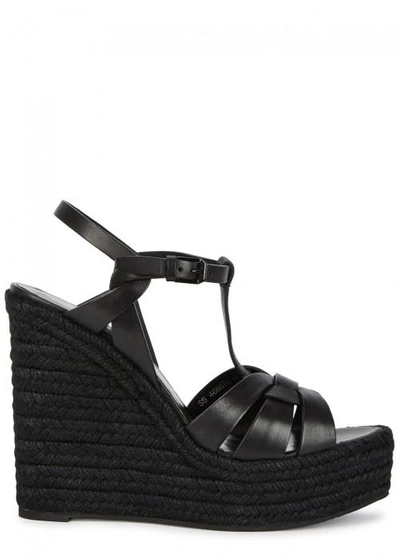 Shop Saint Laurent Tribute Black Espadrille Wedge Sandals