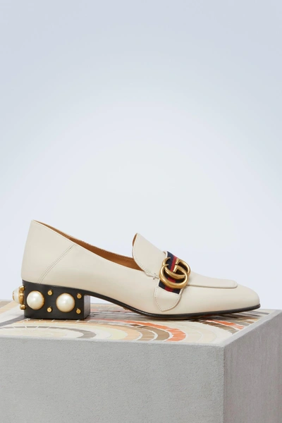 Shop Gucci Leather Mid-heel Loafer In White