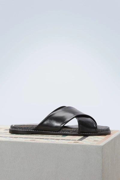 Shop Lanvin Flat Leather Sandals In Black