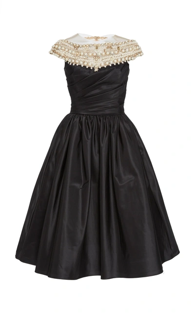 Shop Marchesa Pearl Silk Taffeta Dress In Black