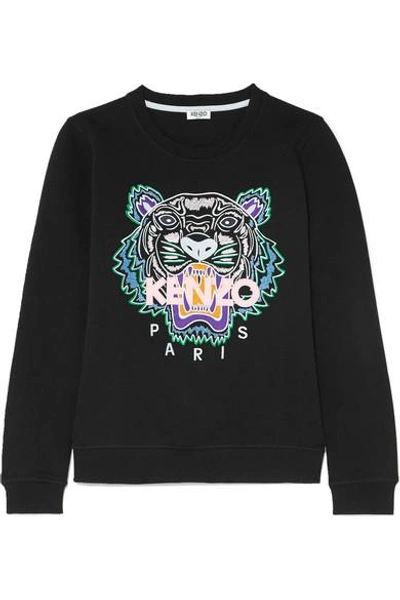 Shop Kenzo Embroidered Cotton-jersey Sweatshirt In Black