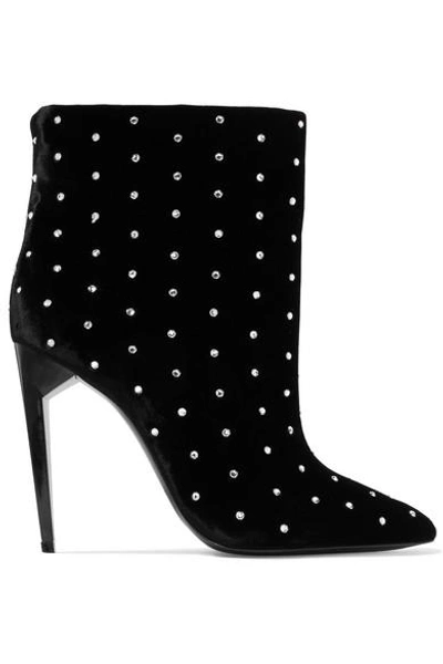 Shop Saint Laurent Freja Studded Velvet Ankle Boots In Black
