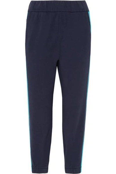Shop Lndr Mischief Striped Stretch-cotton Jersey Track Pants In Midnight Blue