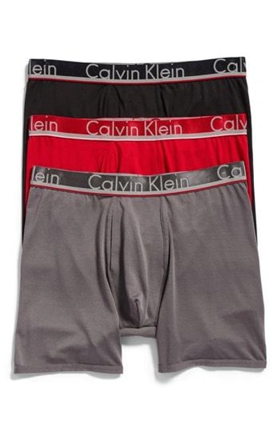 Shop Calvin Klein 3-pack Comfort Microfiber Boxer Briefs In Black/ Empower/ Grey Sky