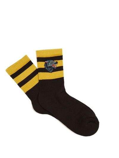 Gucci Wolf-embroidered Cotton-blend Socks In Black | ModeSens