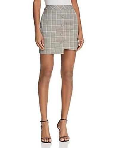 Shop Joa Asymmetric Plaid Skirt In Gray