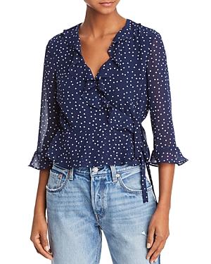 black and white polka dot wrap top