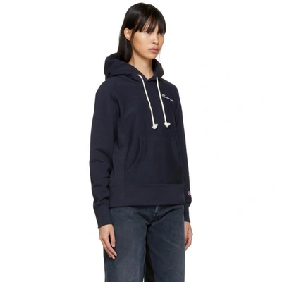 Shop Champion Reverse Weave Navy Small Logo Warm-up Hoodie In Nny Navy