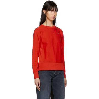 Shop Champion Reverse Weave Red Small Logo Sweatshirt In Fer Red