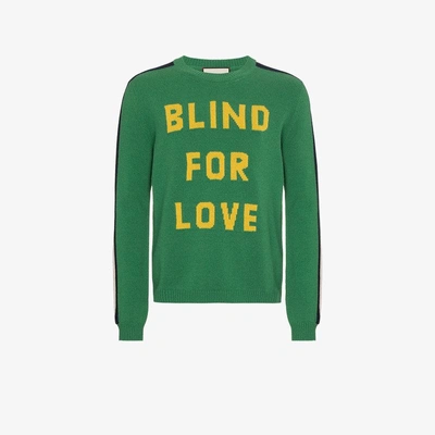 Shop Gucci Blind For Love Knitted Jumper In Green