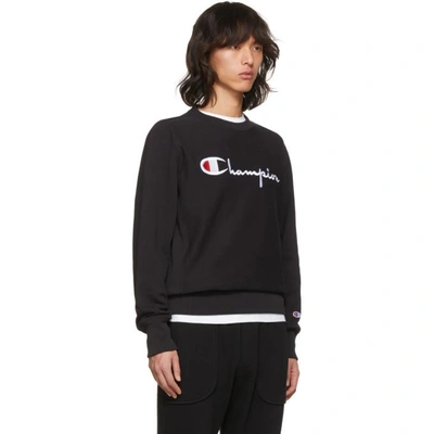 Shop Champion Reverse Weave Black Logo Sweatshirt In Nbk Kk001