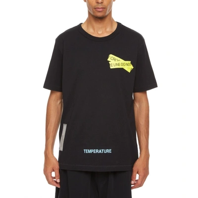Off-white Black Cotton Firetape T-shirt In Black-yellow | ModeSens