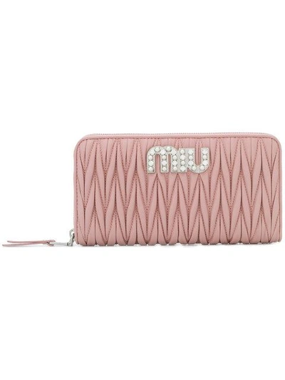 Shop Miu Miu Pleated Continental Wallet - Pink