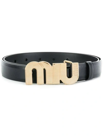 Shop Miu Miu Logo Plaque Belt - Black