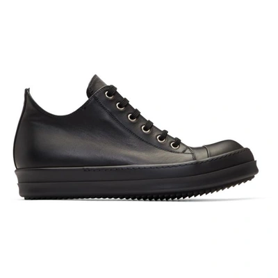 Shop Rick Owens Black Leather Low Sneakers In 99 Black