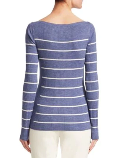 Shop Theory Refined Stripe Wool Jumper In Chambray Ivory