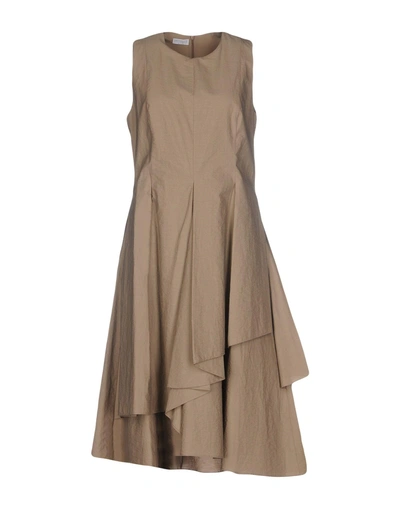 Shop Brunello Cucinelli Knee-length Dress In Khaki
