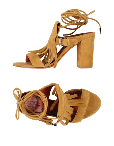 Shop Santoni Woman Sandals Camel Size 10.5 Leather In Beige