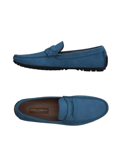 Shop Dolce & Gabbana Man Loafers Pastel Blue Size 6.5 Soft Leather