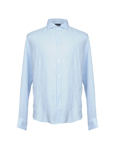 Shop Armani Jeans Linen Shirt In Sky Blue