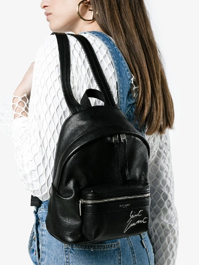 YSL Mini Toy City Embroidered Backpack in Black Leather