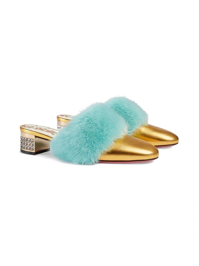 Shop Gucci Leather Slides With Mink Fur