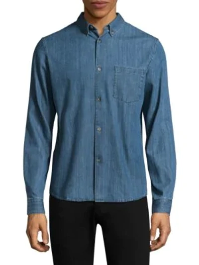 Shop Apc Faded Cotton Button-down Shirt In Denim Blue