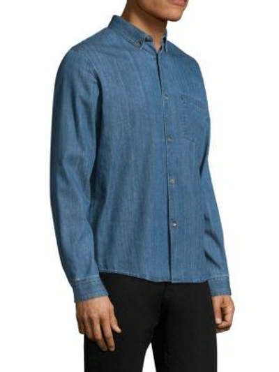 Shop Apc Faded Cotton Button-down Shirt In Denim Blue