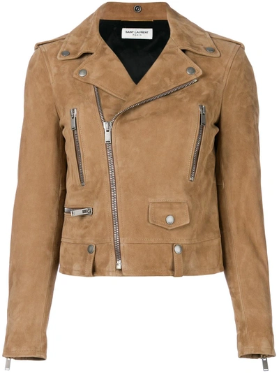 Shop Saint Laurent Suede Biker Jacket