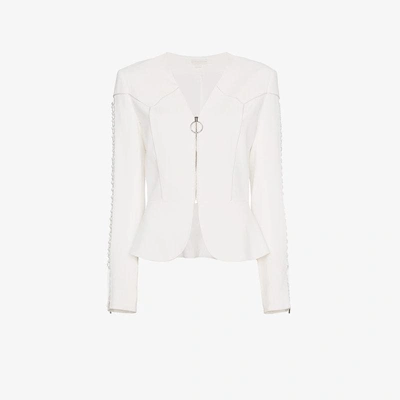 Shop Jonathan Simkhai Lace-up Sleeve Zip Jacket In White
