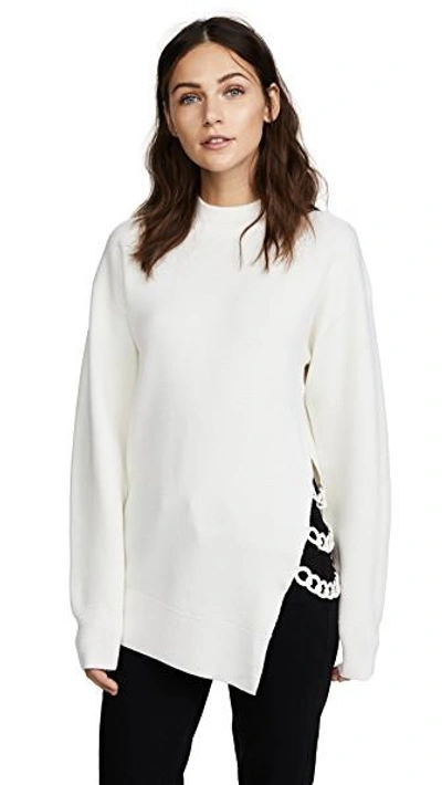 Shop Carven Chain Detail Sweater In Blanc Antique