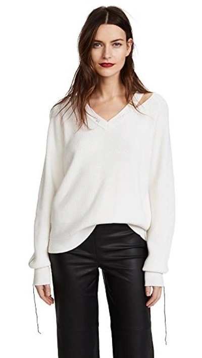 Shop Helmut Lang Distressed Sweater In Ivory
