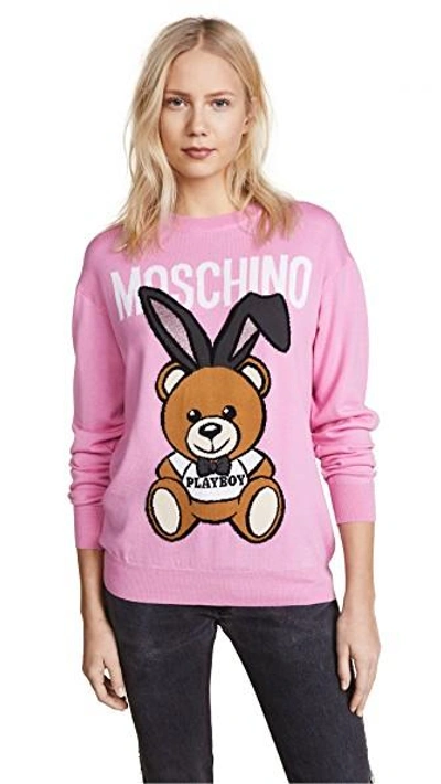 Shop Moschino Bear With Bunny Ears Sweater In Pink