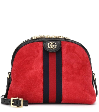 Shop Gucci Ophidia Suede Crossbody Bag In Red